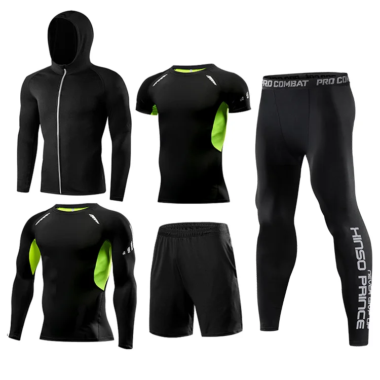 
Mens New Autumn And Winter 5 pieces Suit Mens Outdoor Running Fitness Clothes Basketball Training Sportswear 