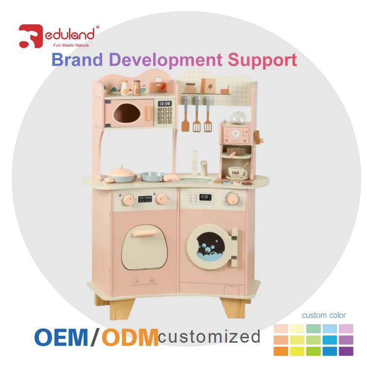 MODERN CUTE ROLE PLAY SIMULATION FASHION OTHER PRETEND PLAY COFFEE MAKER CHILD PINK FRIDGE TOASTER WOODEN KITCHEN TOYS FOR KIDS