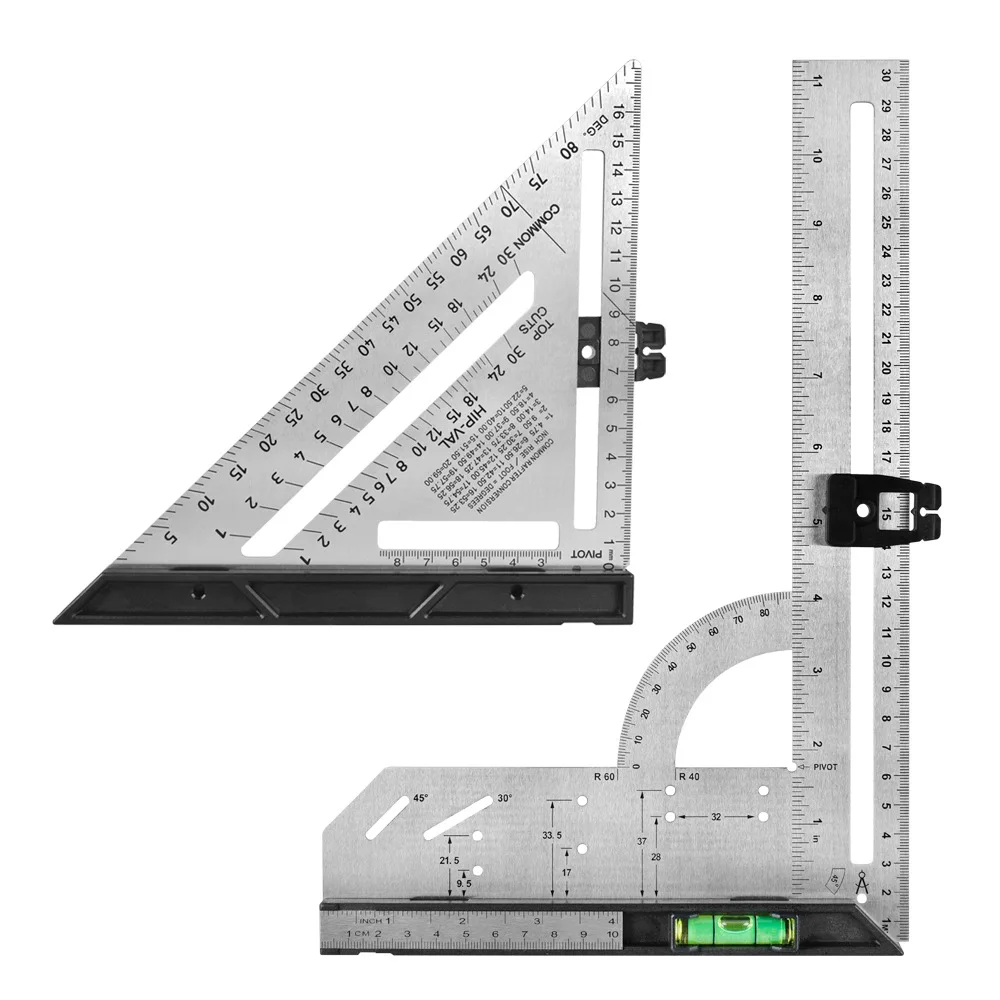 Stainless steel triangle plate woodworking triangle ruler metric 90 degree 45 degree 12 inch right angle ruler