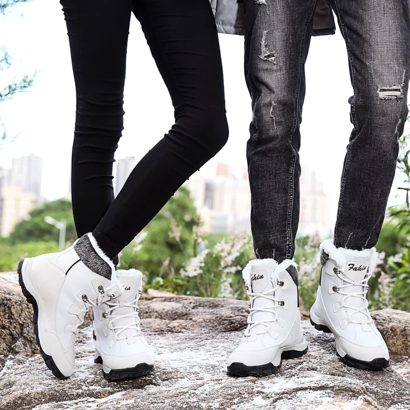 
2019 Wholesale Outdoor waterproof leather ladies winter warm snow boots casual men women ankle boots shoes 