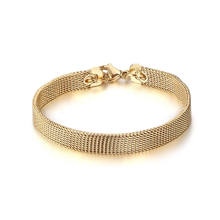Simple Jewelry Gift Adjustable Mesh Bangles Gold Plated Stainless Steel Mesh Belt Bracelet
