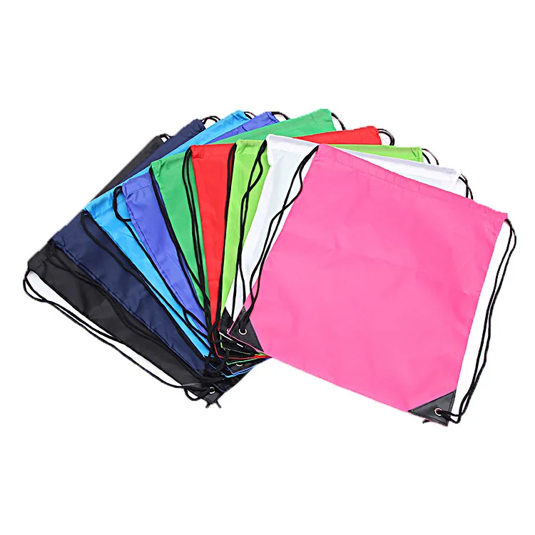 Wholesale promotional blank neon polyester drawstring backpack sports cinch bags fitness gym sack
