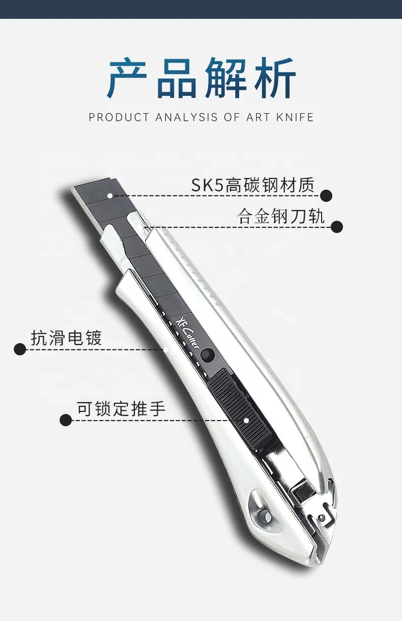 Automatic Locking Utility Knife with Anti-Slip Rubber Handle SK5 Blade Rubber Design on the Back for EDC Use OEM Customizable