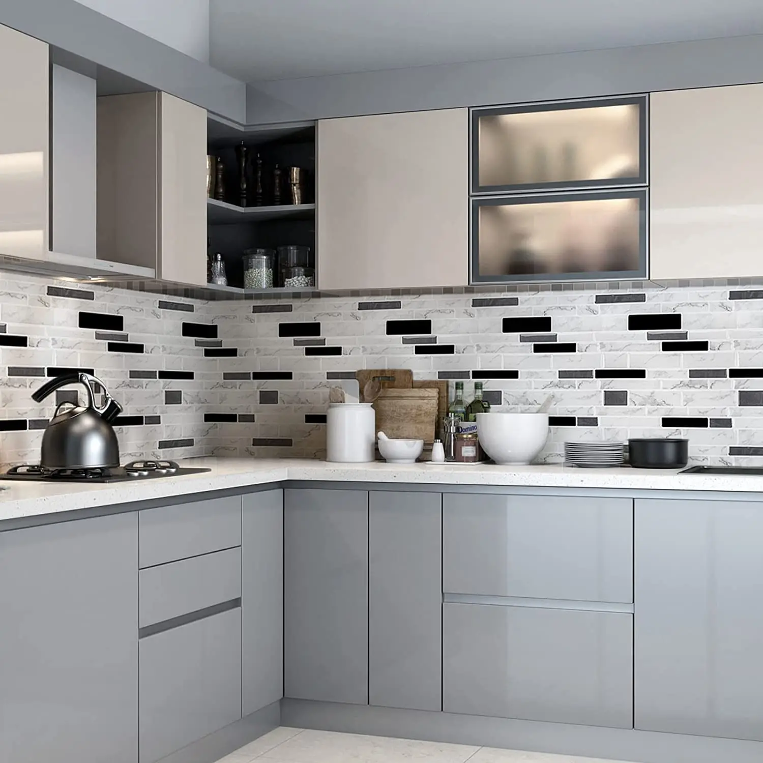 PU Marble self adhesive tiles sticker oil proof kitchen wallpaper waterproof stickers