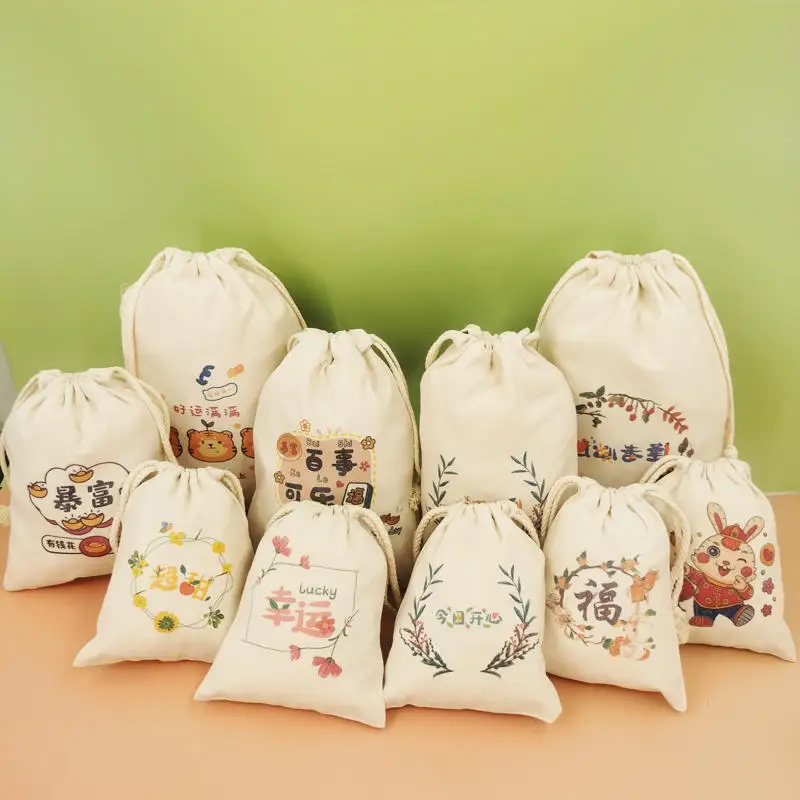 Canvas Children DIY Painting Bags with Drawstring Party Gift Bags