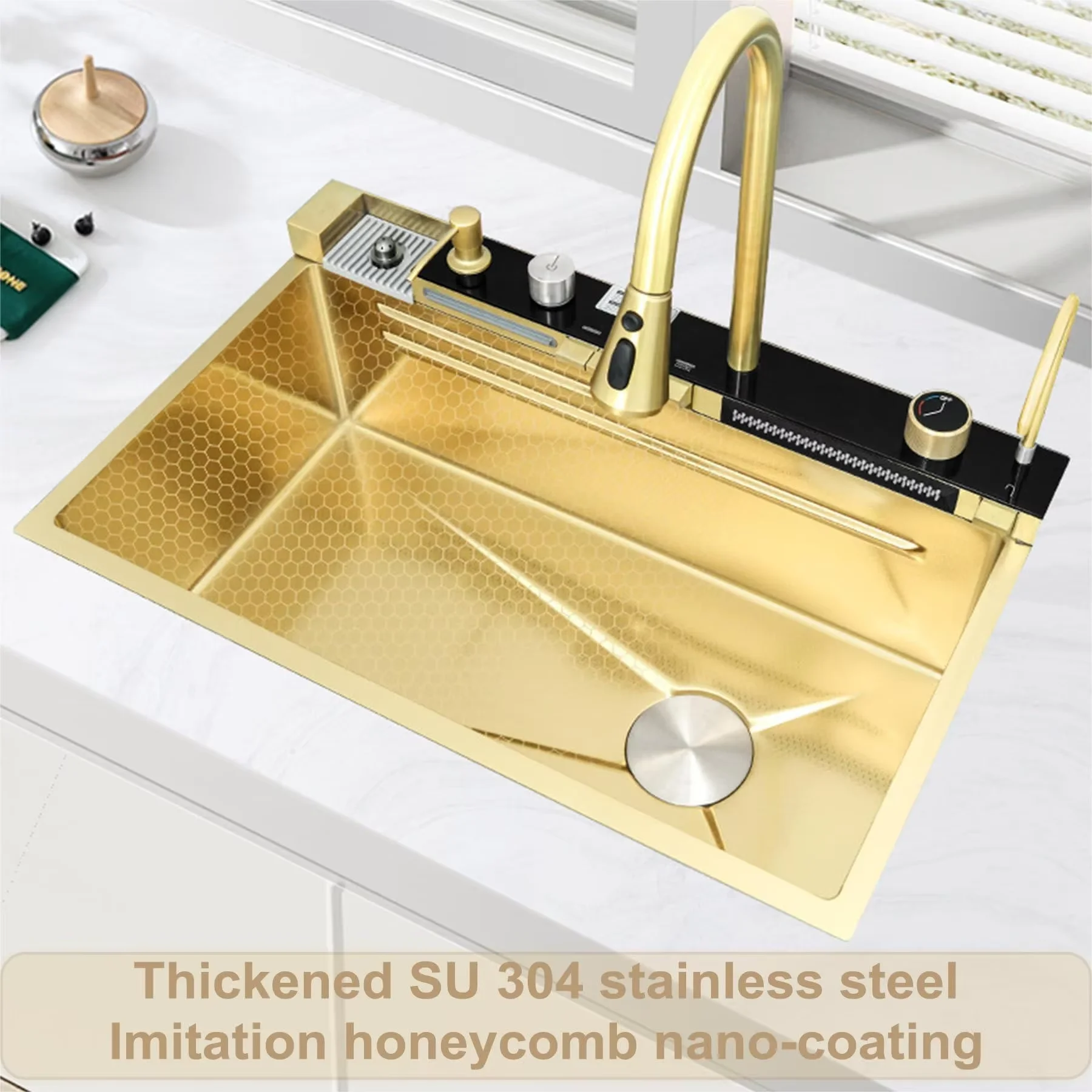 Sanitary ware wash basin Double bowl Stainless steel handmade kitchen under installation sink Waterfall faucet sink