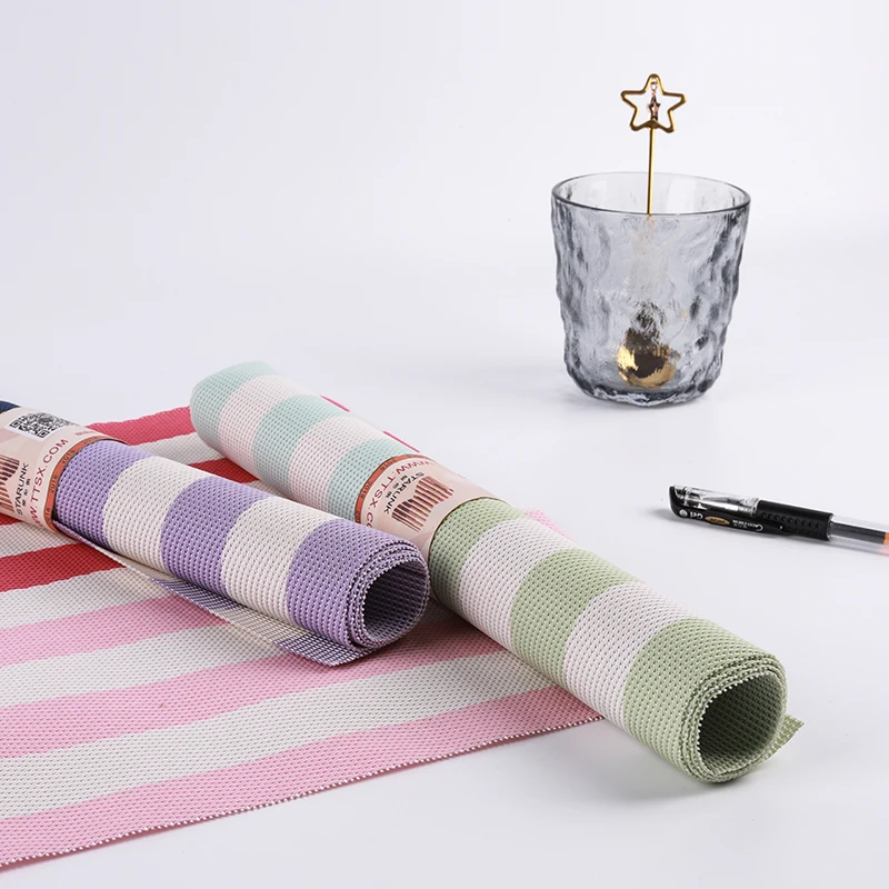 Warm Light Pink Gradient Stripe Waterproof Woven Vinyl Tablemat Pvc Placemat Bright Tablemats
