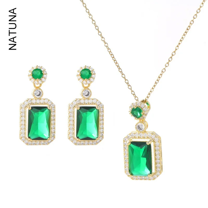 NATUNA New Arrival 18k Gold Necklace pendant and studs earrings Zircon Jewelry Sets For Women Wedding