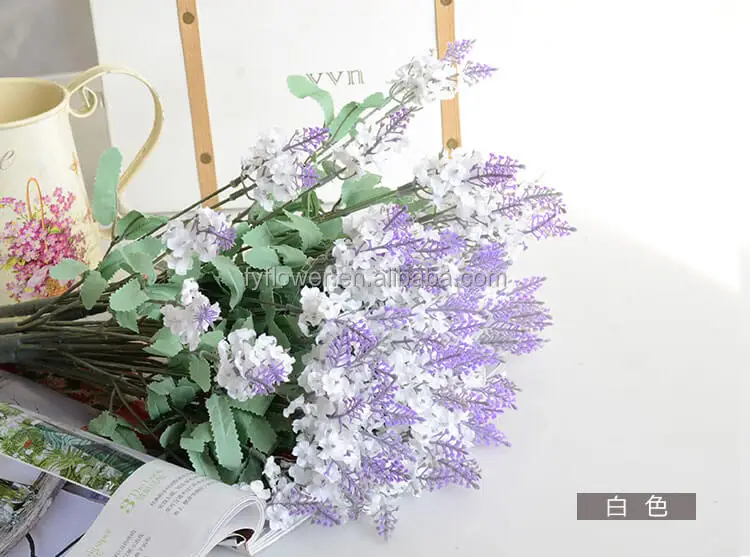 artificial Flowers Flocked Plastic Lavender Bundles Fake Plants Home Kitchen Office Table Centerpieces Arrangement