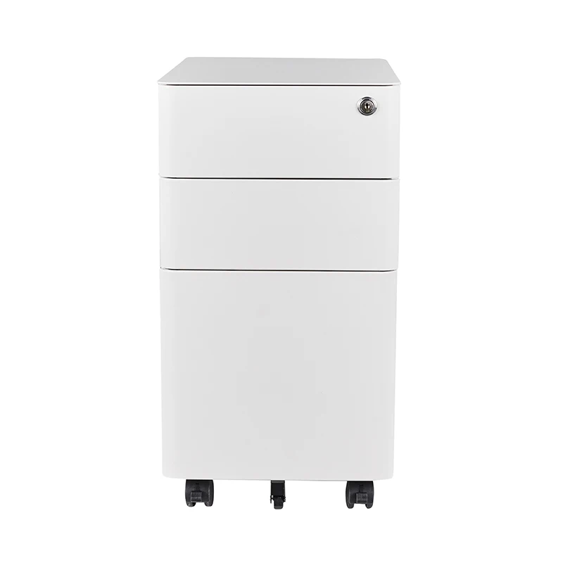 High Quality  Home Office Steel Mobile File Cabinet Mobile Round Filing Cabinet Under Desk Narrow 3 Drawer Metal Mobile Pedestal