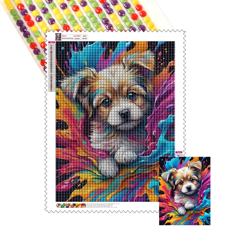 5d Diy Diamond Painting Kit Animal Cute Dog Pattern Flannel Fairy Dust Diamond Square Round Ab Diamond Home Decor for Beginners