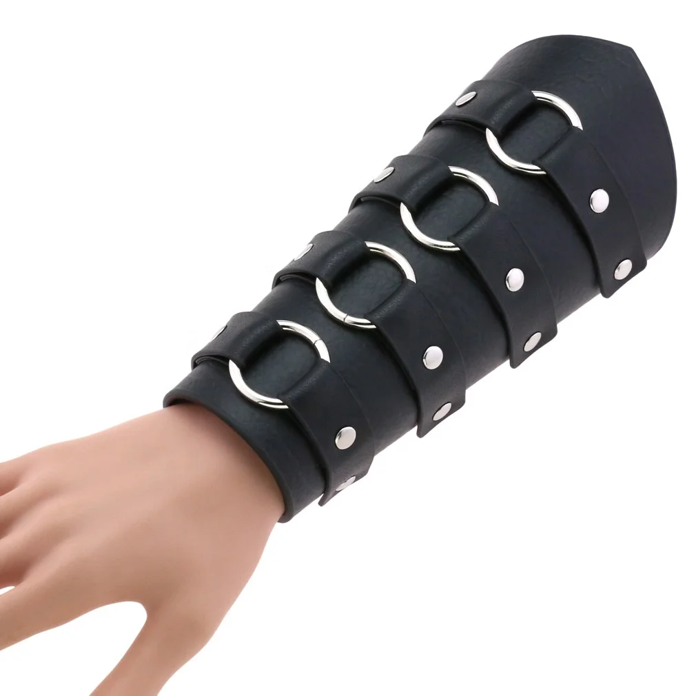 New Punk Rock Leather Wax Rope Circular Ring Buckle Wrist Bracelet Strap Bracelet Hand Arm Guard