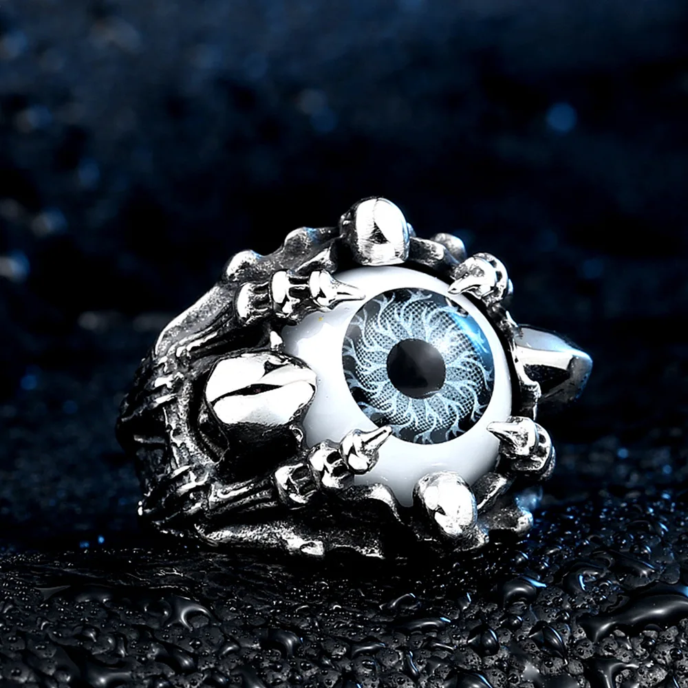 Hip hop Punk Vintage Stainless Steel Evil Big Eye Biker Men Rings For Men