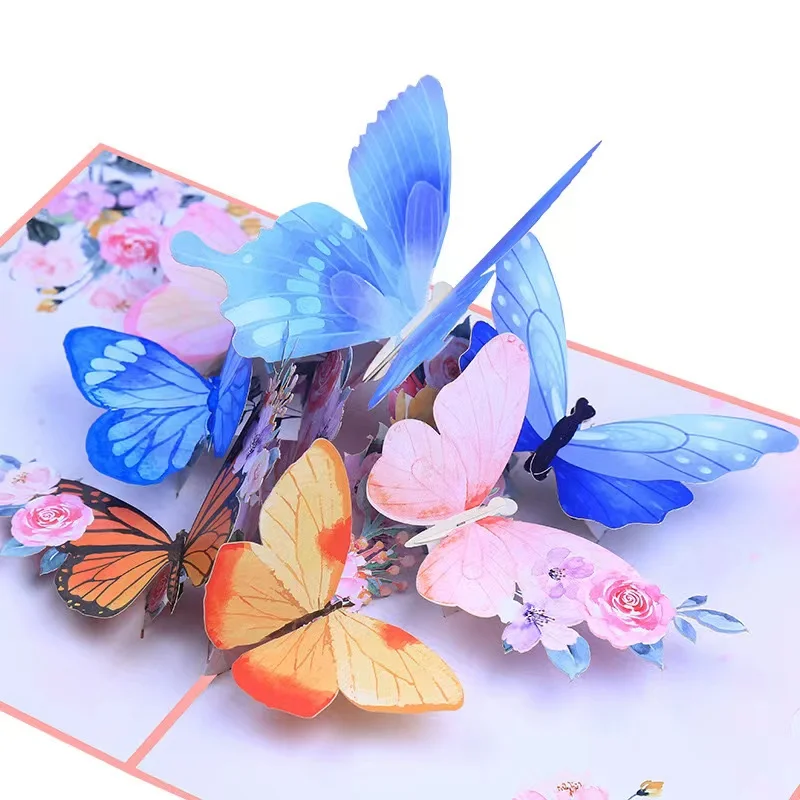 Creative Color printing 3D butterfly garden fragrance 3D greeting card cross-border pop-up butterfly flying thanks blessing card