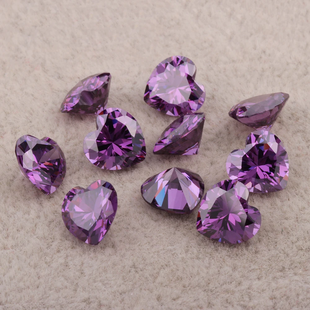 High Quality Heart Shape CZ Stone 3x3mm-12x12mm Amethyst Cubic Zirconia
