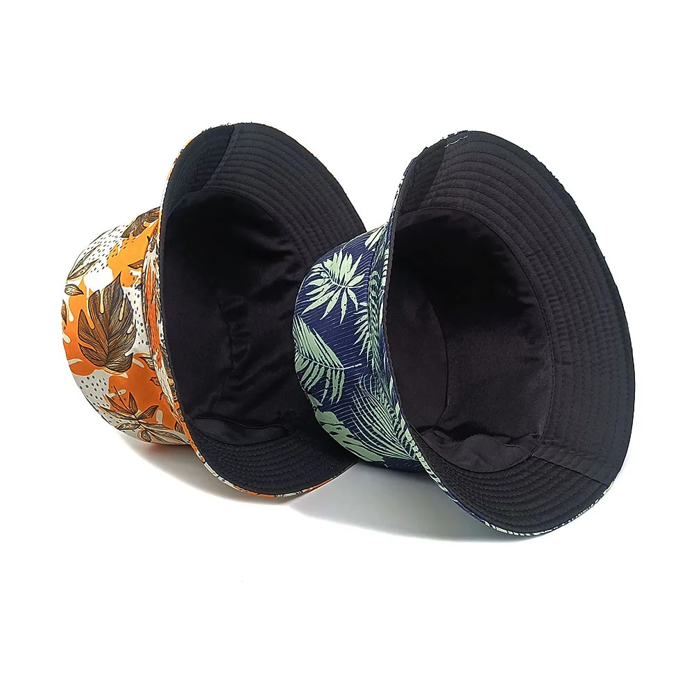 Fashion Floppy Big Brim Polyester Fishman Hats Tropical Style Custom Coconut Tree Printing Logo Reversible Bucket Hats