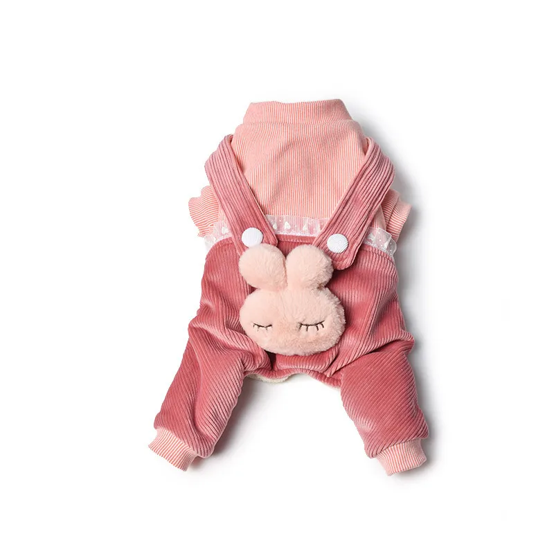 Wholesale Autumn Winter Cute Warm Rabbit Bear Shape Cheap Four-legged Cotton Padded Coat Soft Pet Clothes Overalls For Cat Dog