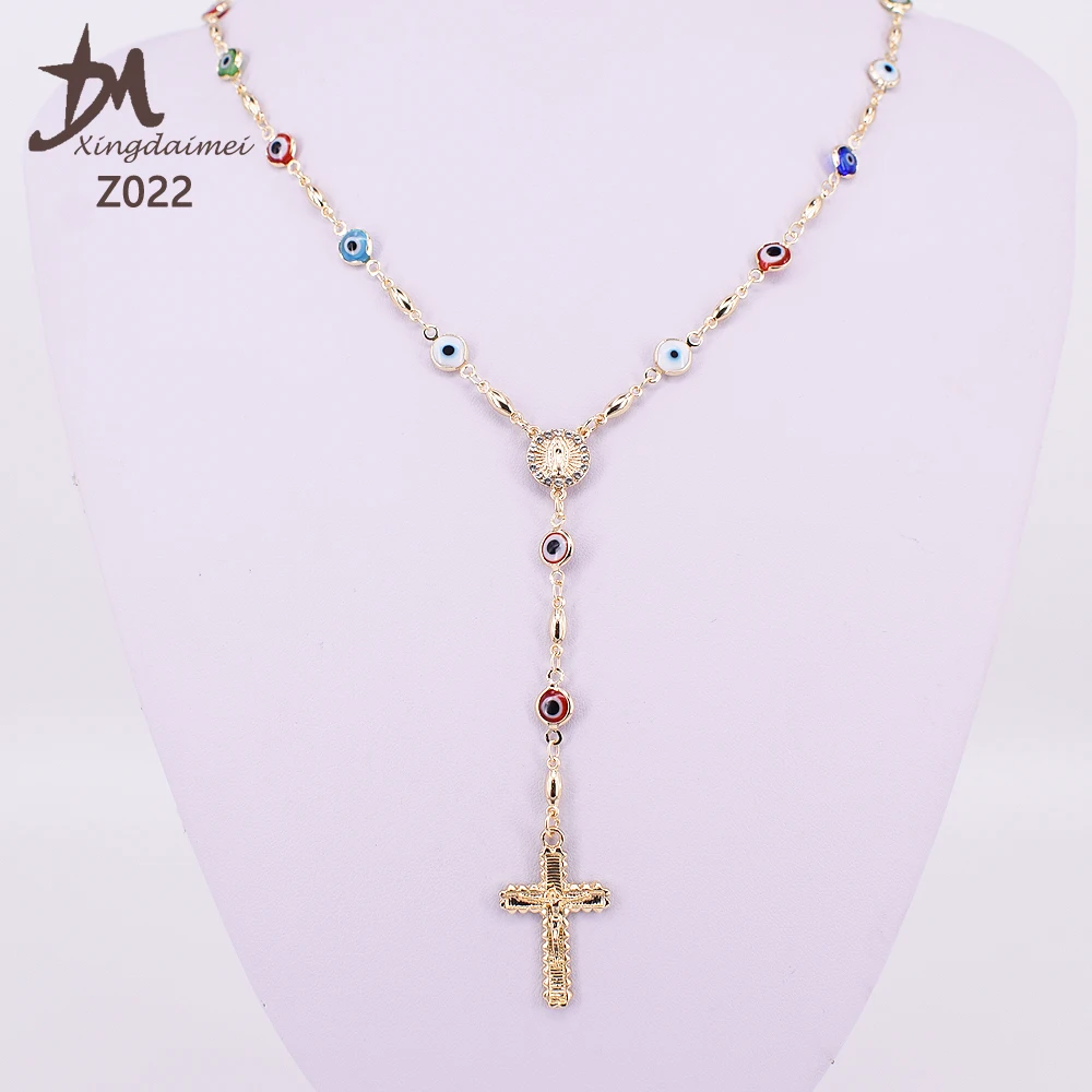 
Z022 evil eyes religious necklace 18k gold cross necklace religious jewelry 