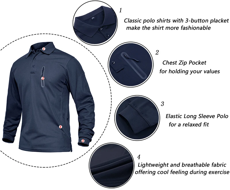 Breathable Polo T Shirt For Men Quick Dry Shirt Males Long Sleeve Golf Polo Camping Sports Shirt For Men