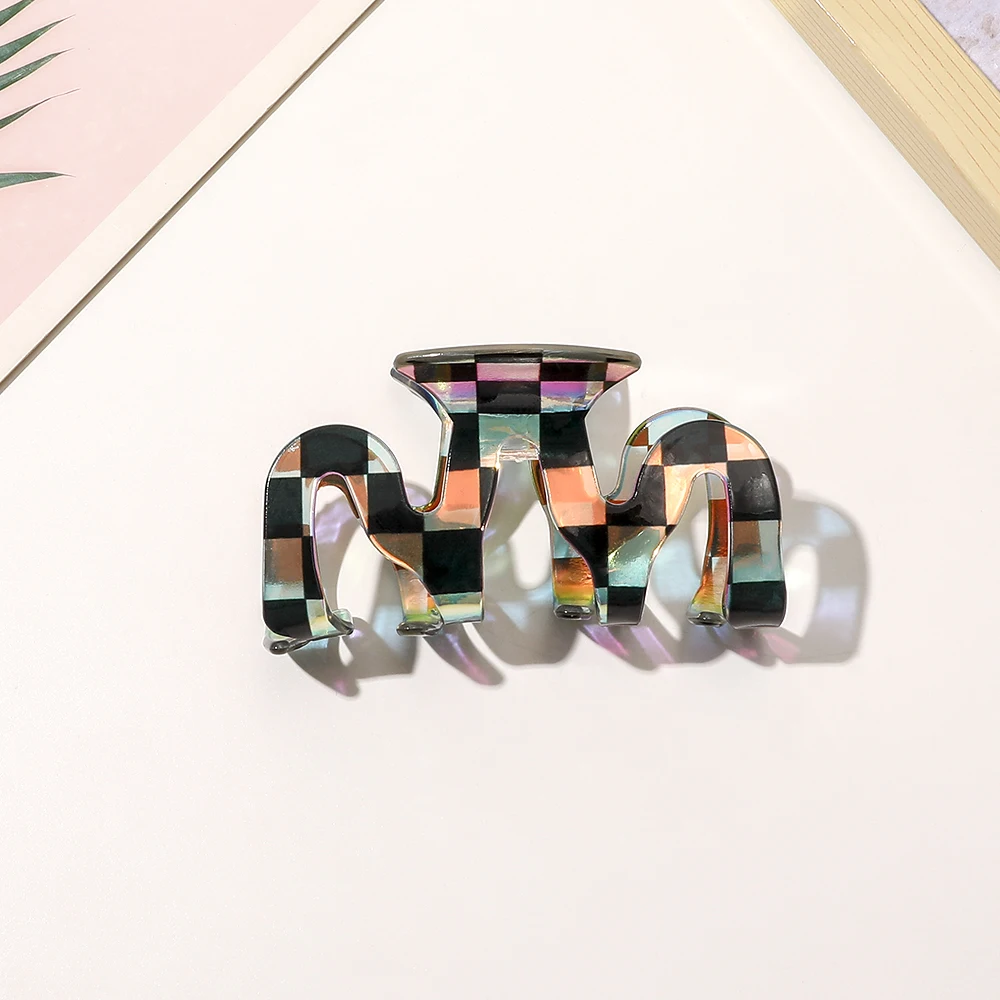 New Fashion Design Acrylic Hairgrips Retro Bright Grid Hair Claw Clip For Women