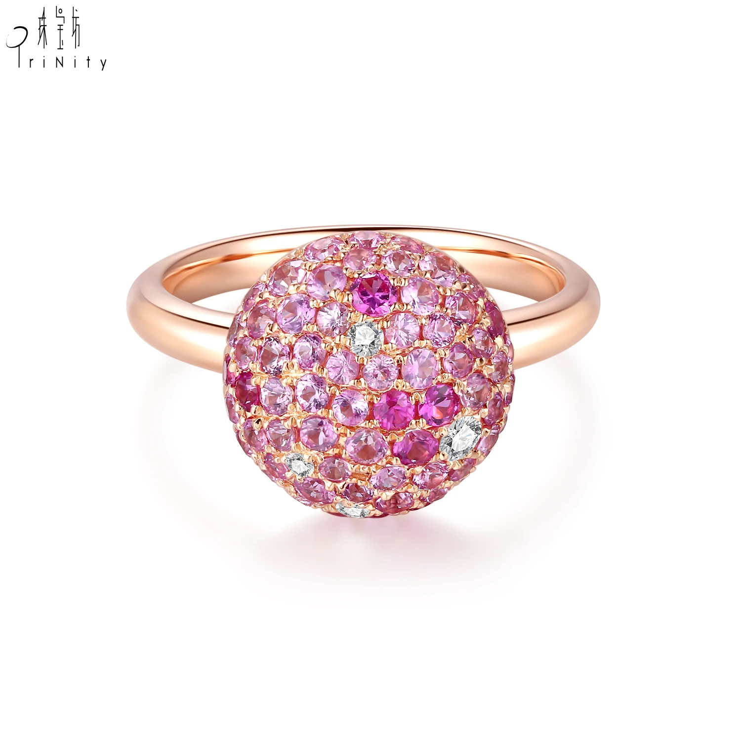Luxury Trendy Natural Diamond Finger Ring 18K Rose Gold Real Natural Diamond Pink Sapphire Ring For Women