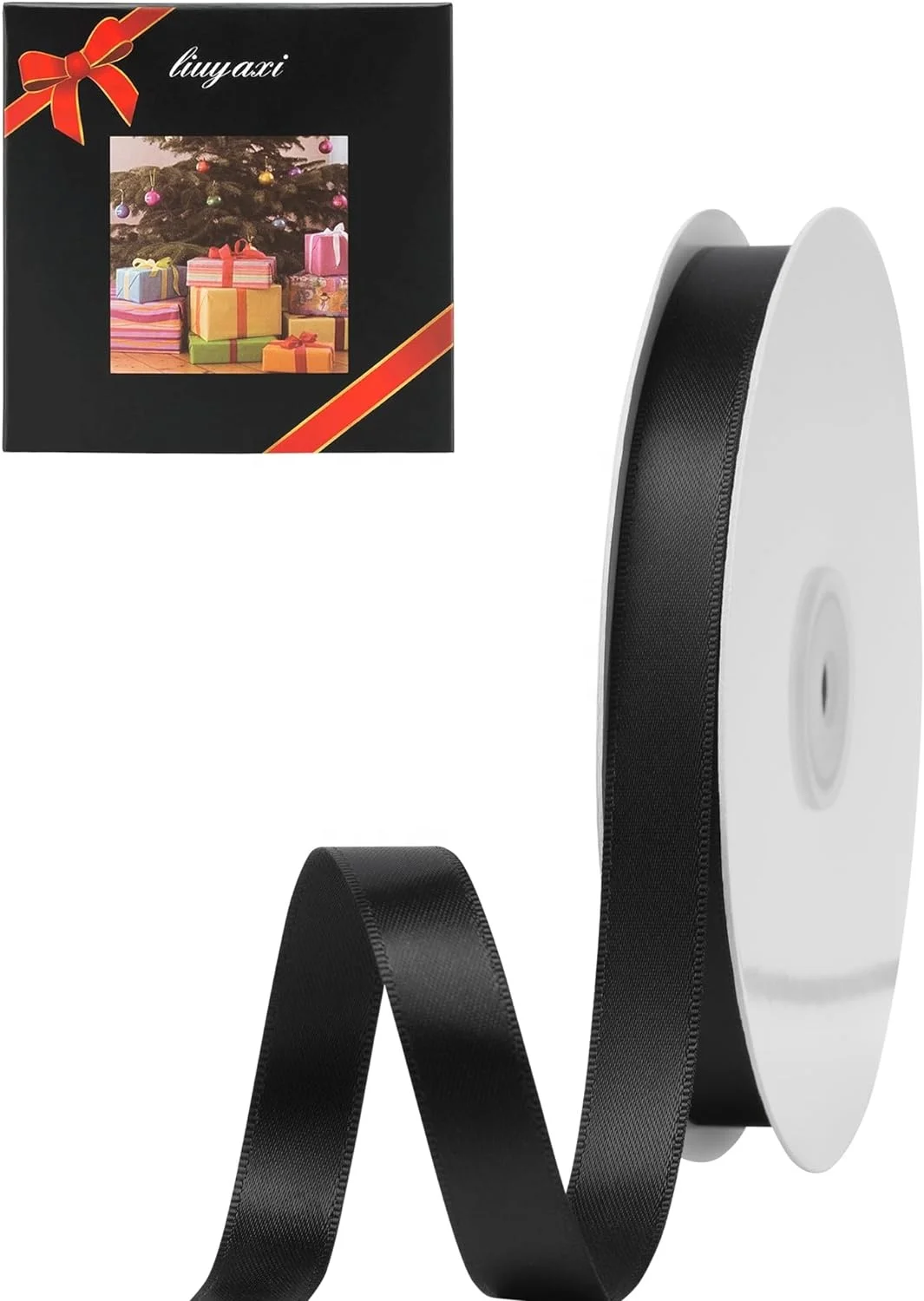 Factory custom eco friendly gold foil printed black silk grosgrain ribon gift ribbon with embossed logo