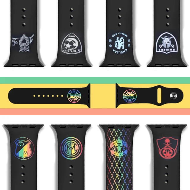 Двойной цвет лазерной гравировки Two Tone Радуга силиконовых наручных часов Apple Watch версии гравировка ремешок