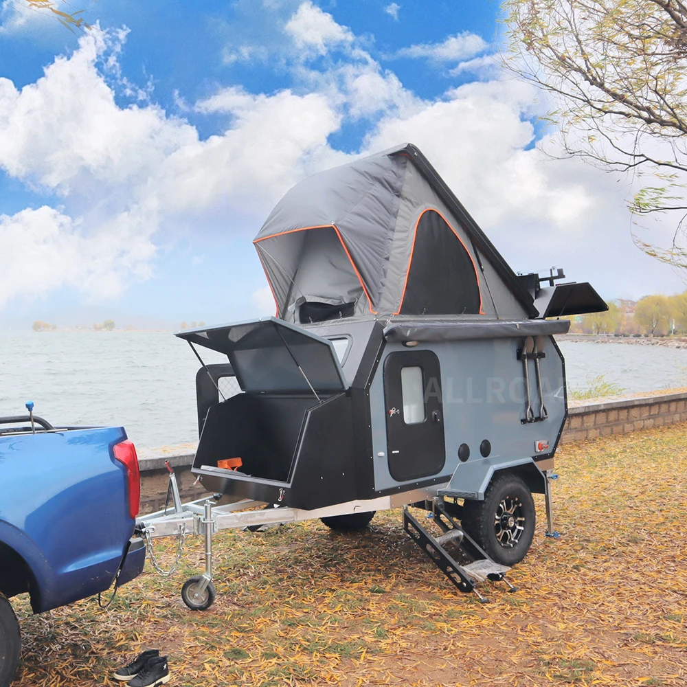 2024 Allroad Overland Hot Sales Family Travel Camper Trailer Road Caravan Pop up Camper Trailer with shower and tent