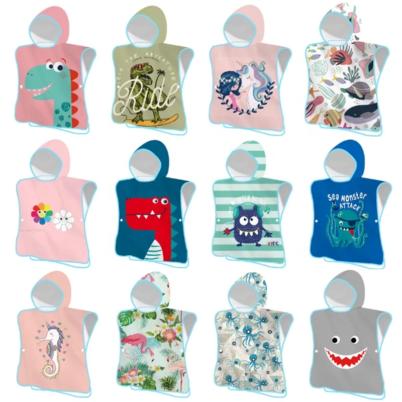 cartoon printed microfiber children kids adult quick dry hooded poncho soft Beach swimming towels cloak hoodie