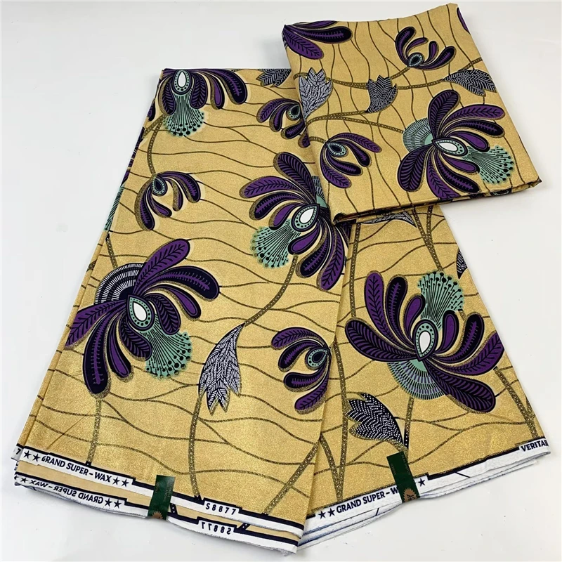 New coming african ankara wax design with gold 6 yards Traditional clothing fabric Nigeria