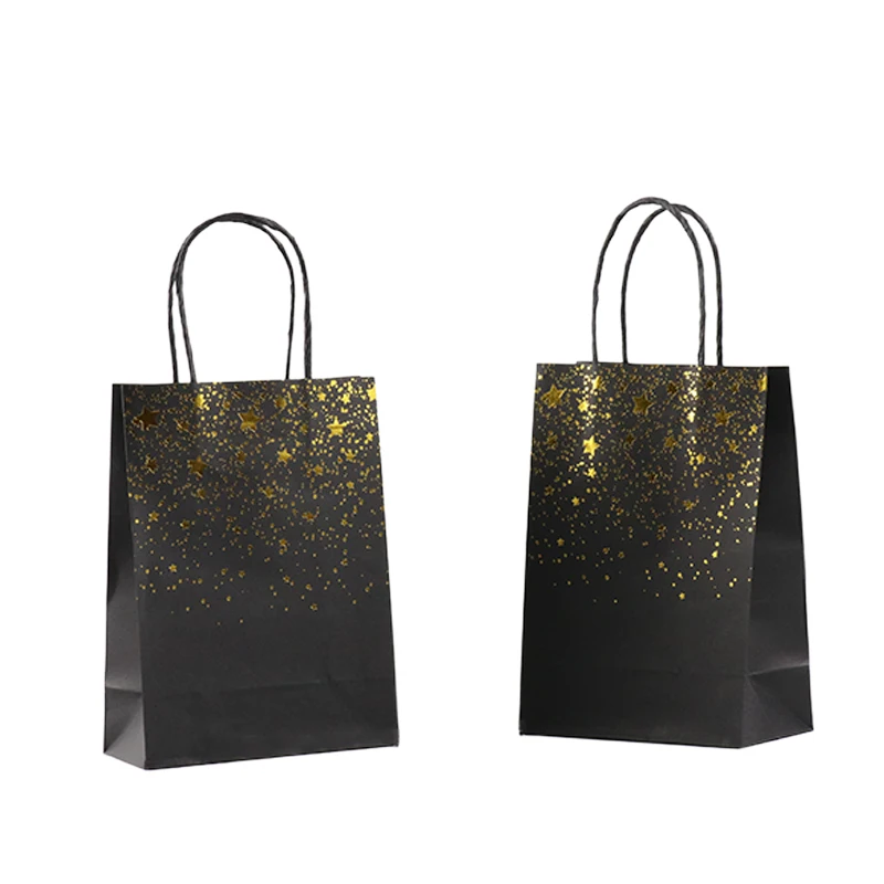 Kraft Paper Bag Gift Packaging Small Black Gift Bag Fashion Black Gold Foil Gift Bags