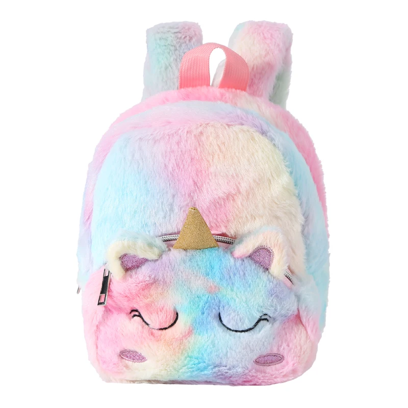 Unicorn Color Plush School Bag Cute Cartoon Plush Girl Casual Backpack Shoulder School Bag