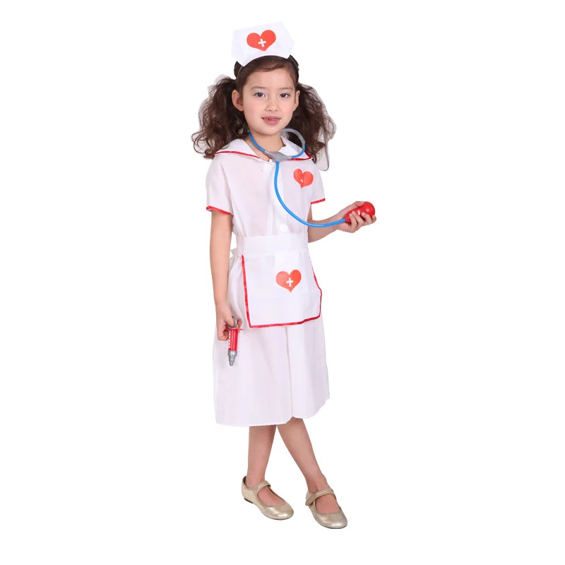 Girl Cute Doctor Costume Children Role-playing Costume Sets Heart Short Sleeve Doctor Nurse Uniform Dress