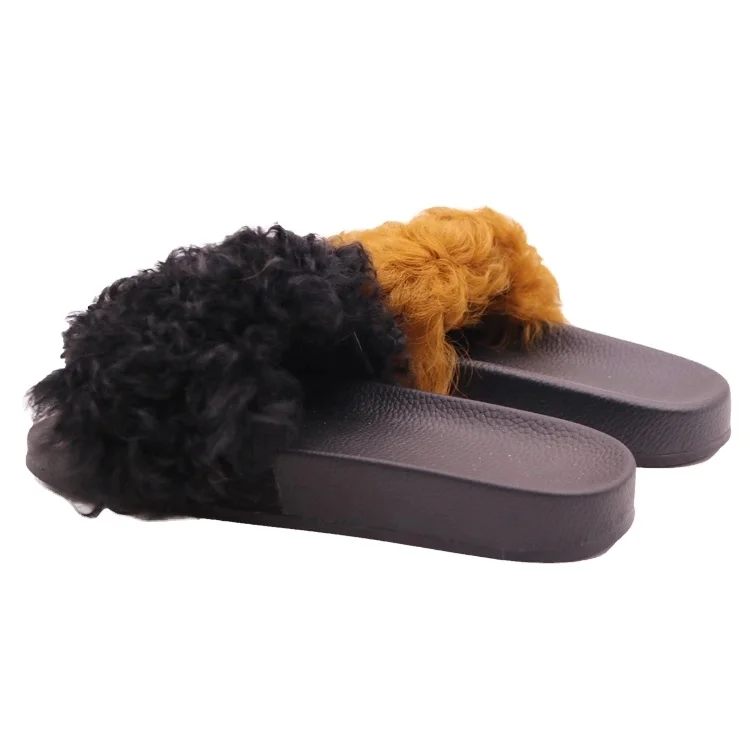 Indoor Women Slippers Sandals and Non-slip Real Fur Hot Sell Rubber CF-055 Winter Factory Best Selling Wool Plush TPR CN;JIA VAA