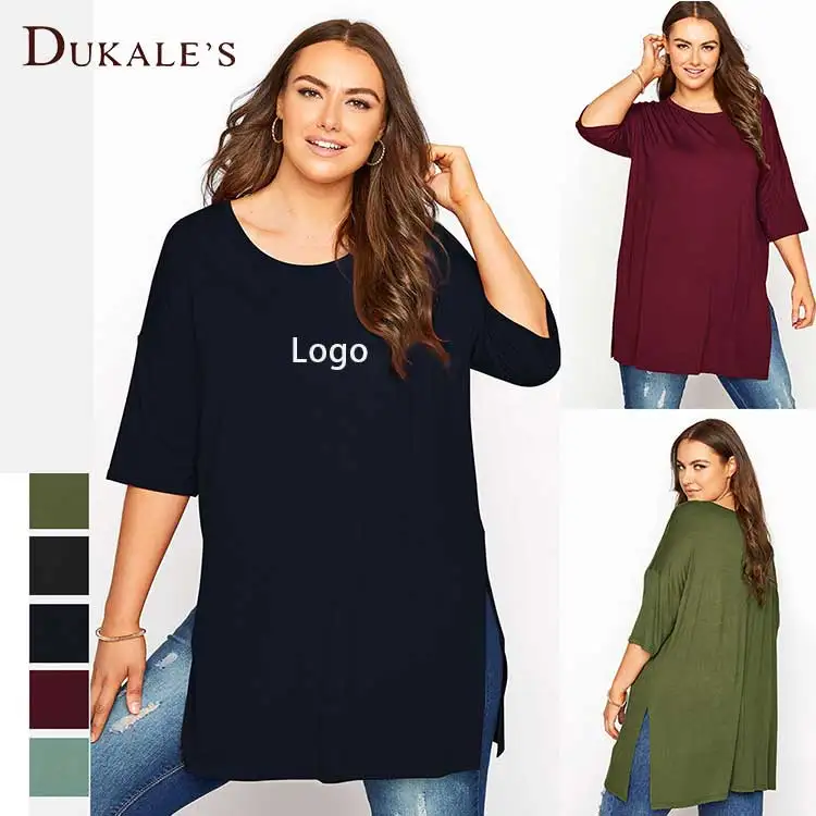 Plain Women Clothing 6xl Plus Size T-shirt Crew Neck Cotton Tshirts Essentials Green Split Hem Plus Size t Shirt for Women