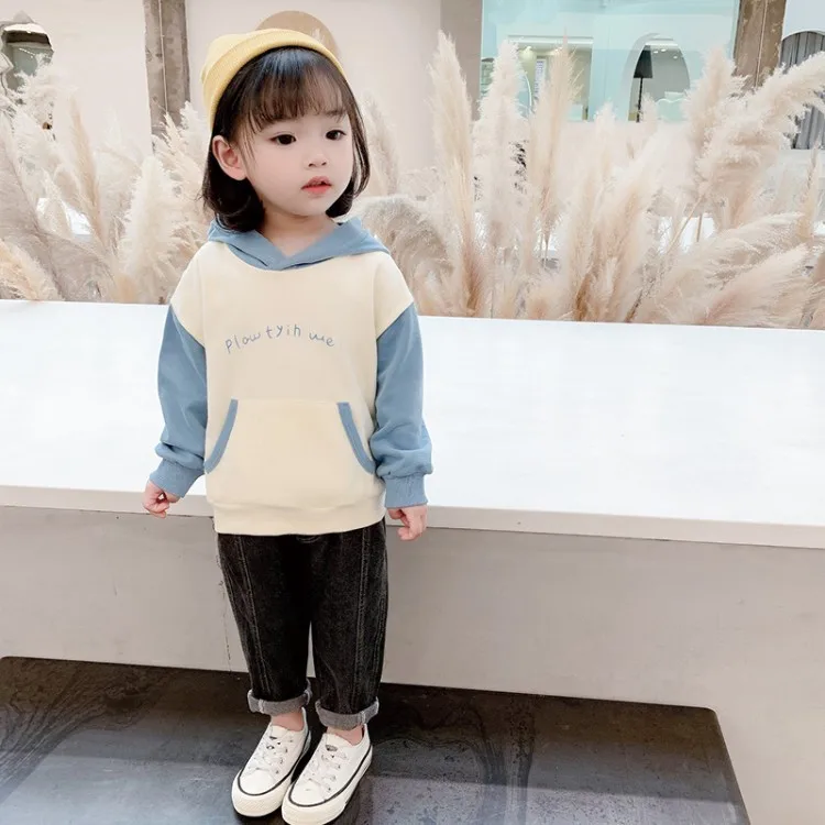  Оптовая продажа хорошее качество детский пуловер с капюшоном контрастных цветов для девочек