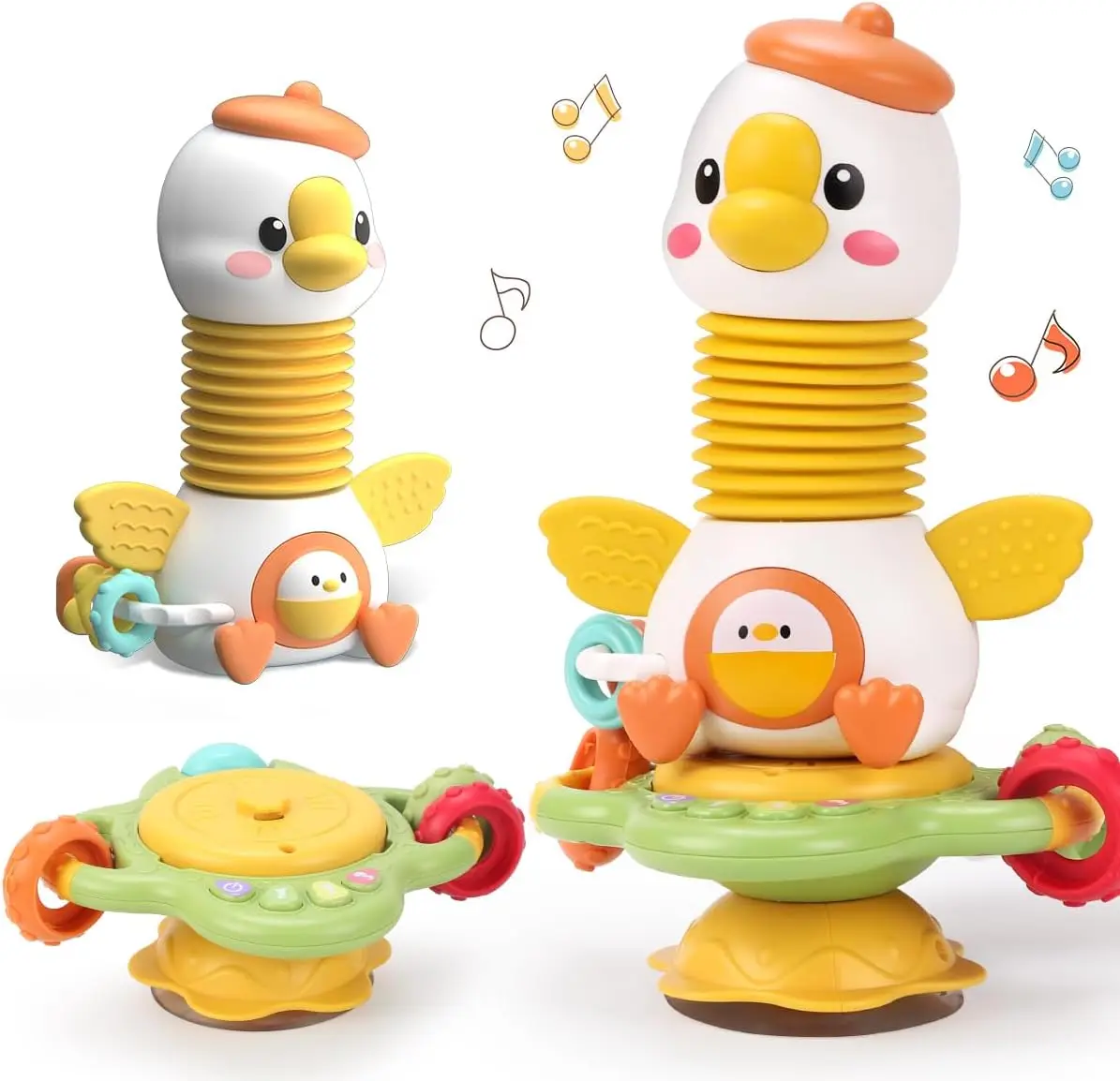 NK Toys Goose Battery operated New 2 in 1 Baby Teether Highchair toy Montessori Sensory Toys with Suction cup&Musical Sound