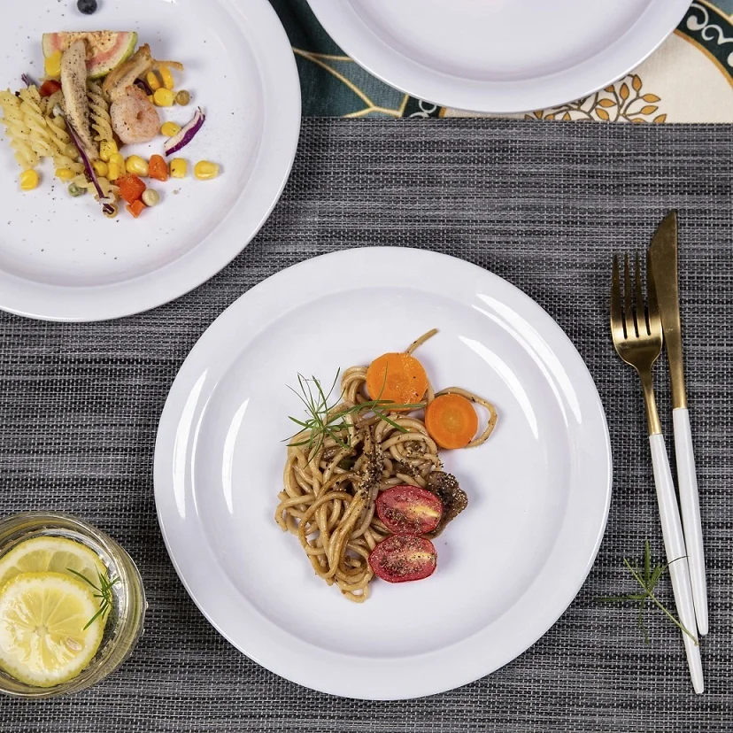 Wholesale Custom Dinnerware Unbreakable White Round Dishes Sets 100% Melamine Deep Soup Plates