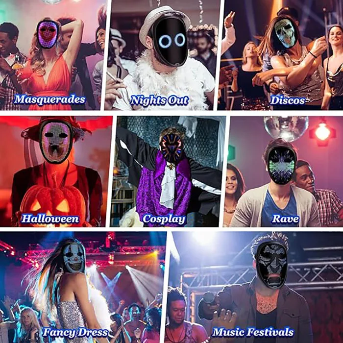 party masksrealustic led robot mask that changes expression wholesale halloween led display mask adult