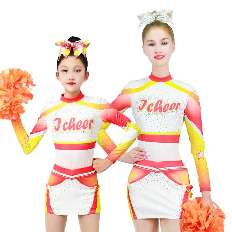 Custom Youth Yellow Orange Gold Cheerleading Uniforms for Girls Sexy Cheerleader Uniform Cheer Uniforms