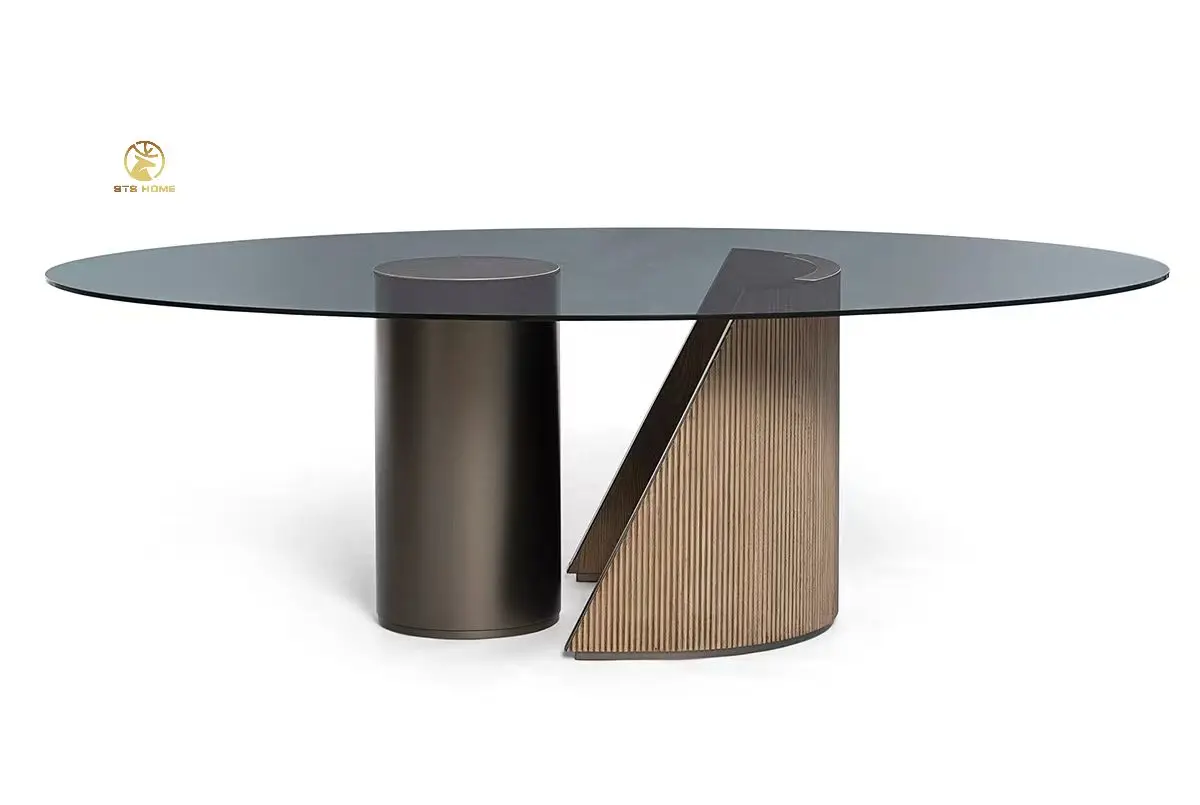 Italian Minimalist Round Dining Table Designer Light Luxury Tempered Glass Countertop High-end Restaurant rectangle dining table