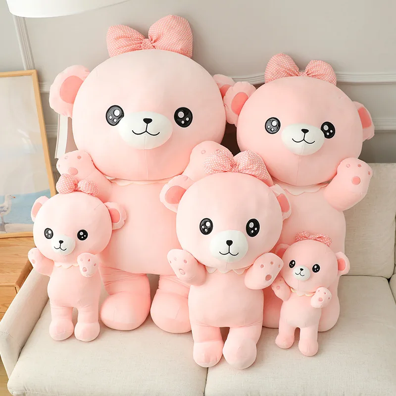 High quality stuffed soft giant pink blue teddy bear with bow plush toys