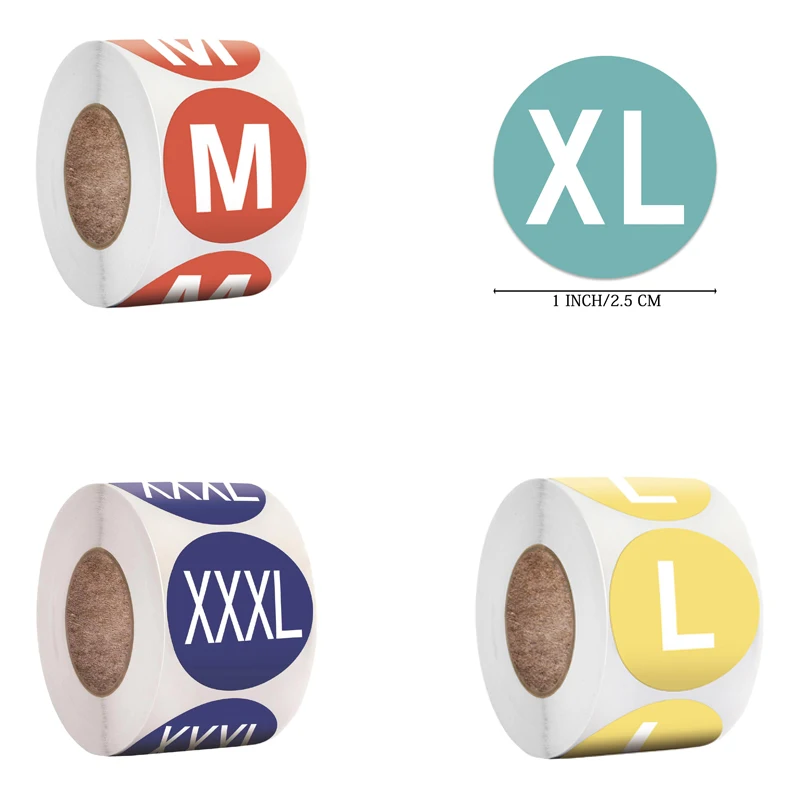 In stock 500/roll size marking clothing stickers self-adhesive waterproof vinyl label stickers