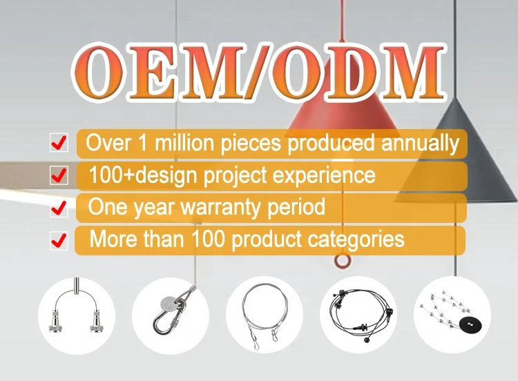 Custom 1.2mm adjustable led hanging wire lights suspension cable kit with ceiling attachment gripper