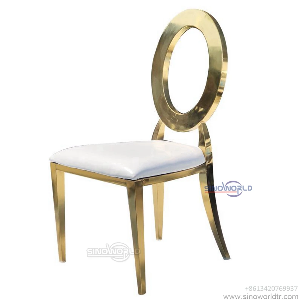 Wholesale luxury furniture o round back gold hotel dining stacking leather event banquet wedding stainless steel chair