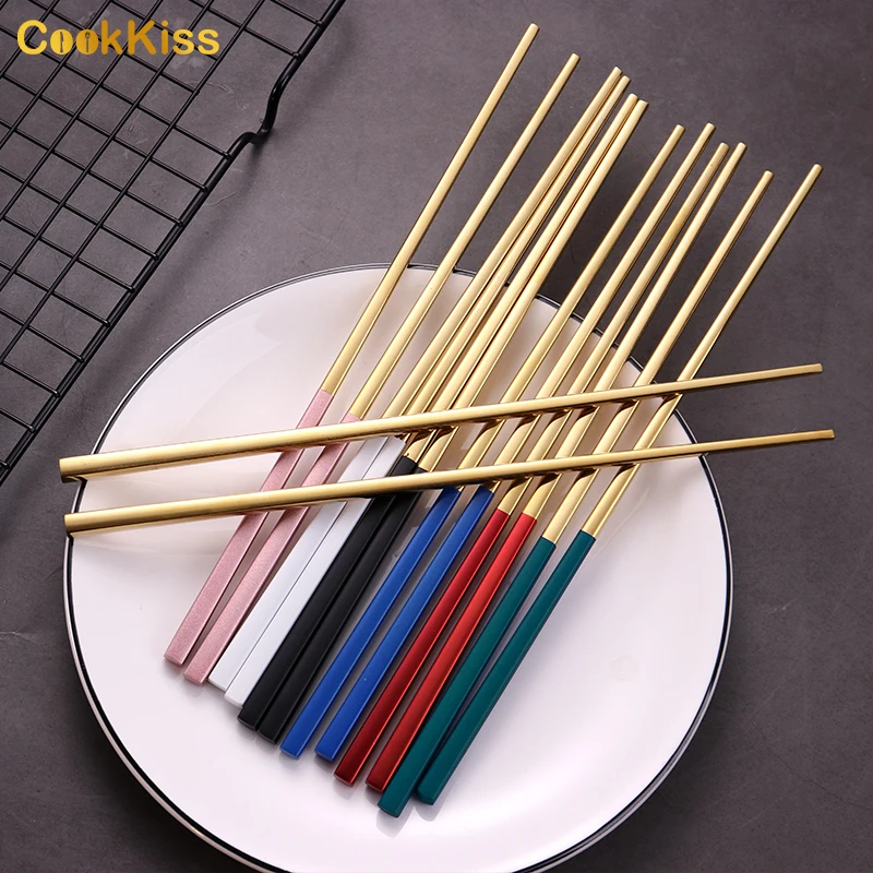 Premium Japanese Inox Diamond Special Blue Metal Chop Sticks Set Gift Box Logo Stainless Steel Cooking Chopsticks