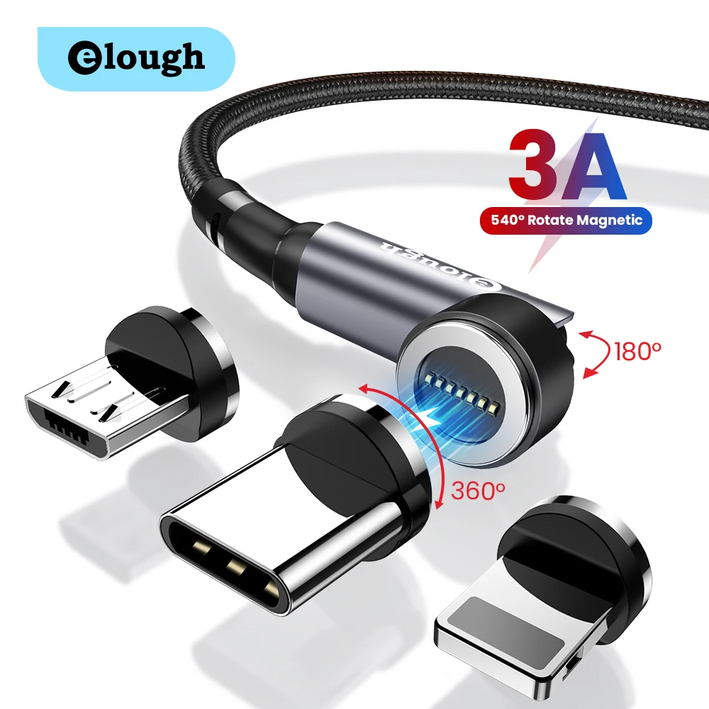 Elough wholesale mobile accessories 540 degree magnetic wire cabo magnetico luminoso 3 in 1 usb charger cable