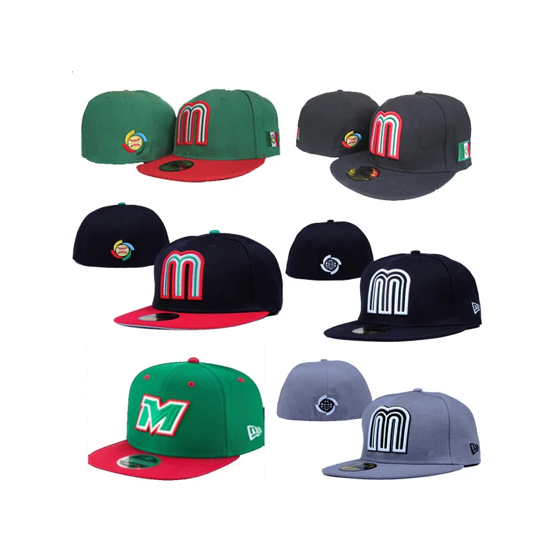 Ready to ship 3d embroidery mexico baseball hat fitted caps gorras for team