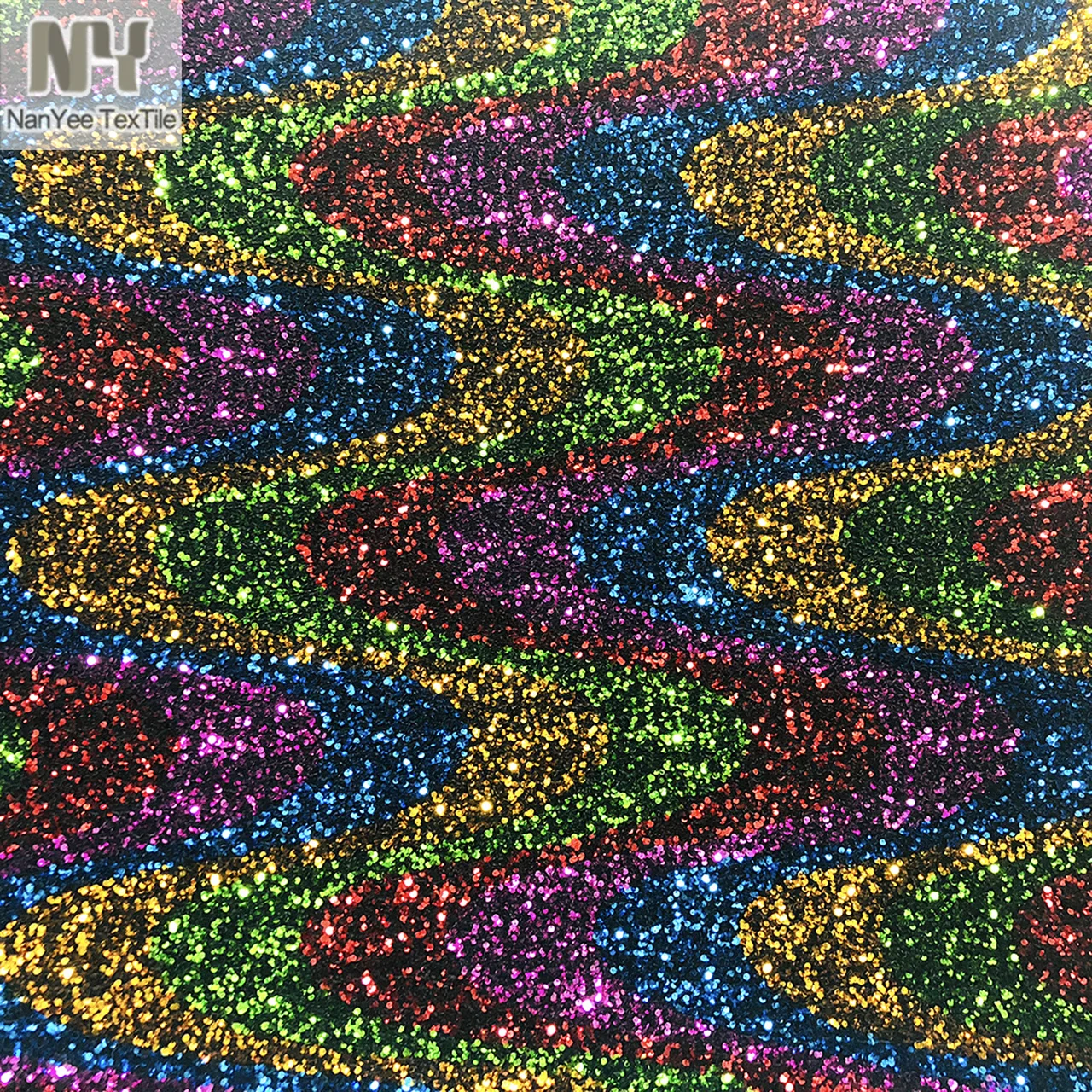 Nanyee Textile Rainbow Color Wave Design Foam Sequin Embroidered Fabric On Velour