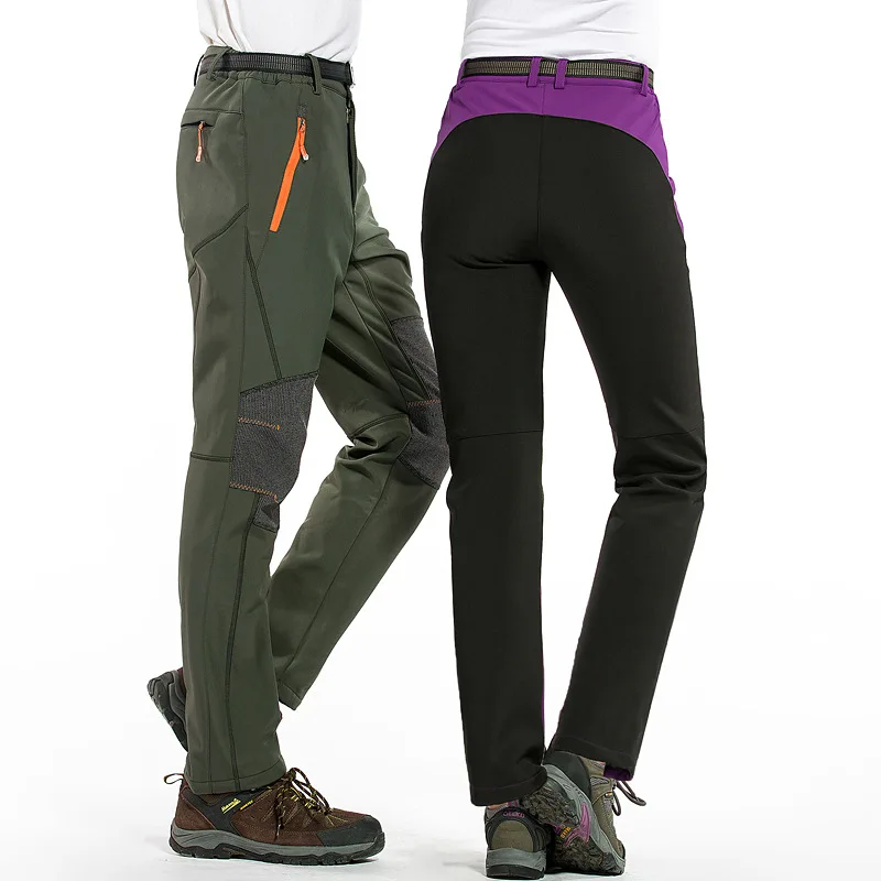 Mens Hiking Water Repellent Fleece Lined Pants Outdoor Winter Snow Windproof Trousers Thin Thick Softshell Pants